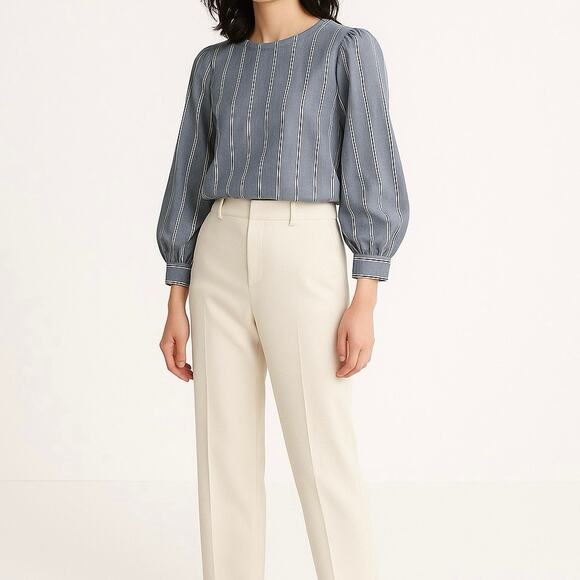 DRAPER JAMES Striped Cotton Blouse | Size 6 | Blue White | Preppy Casual Office - Picture 1 of 13